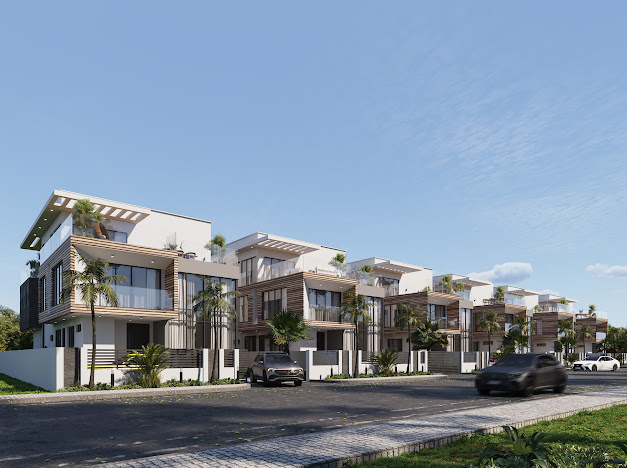 Architectural visualization of the eight-unit Pearl Villas development